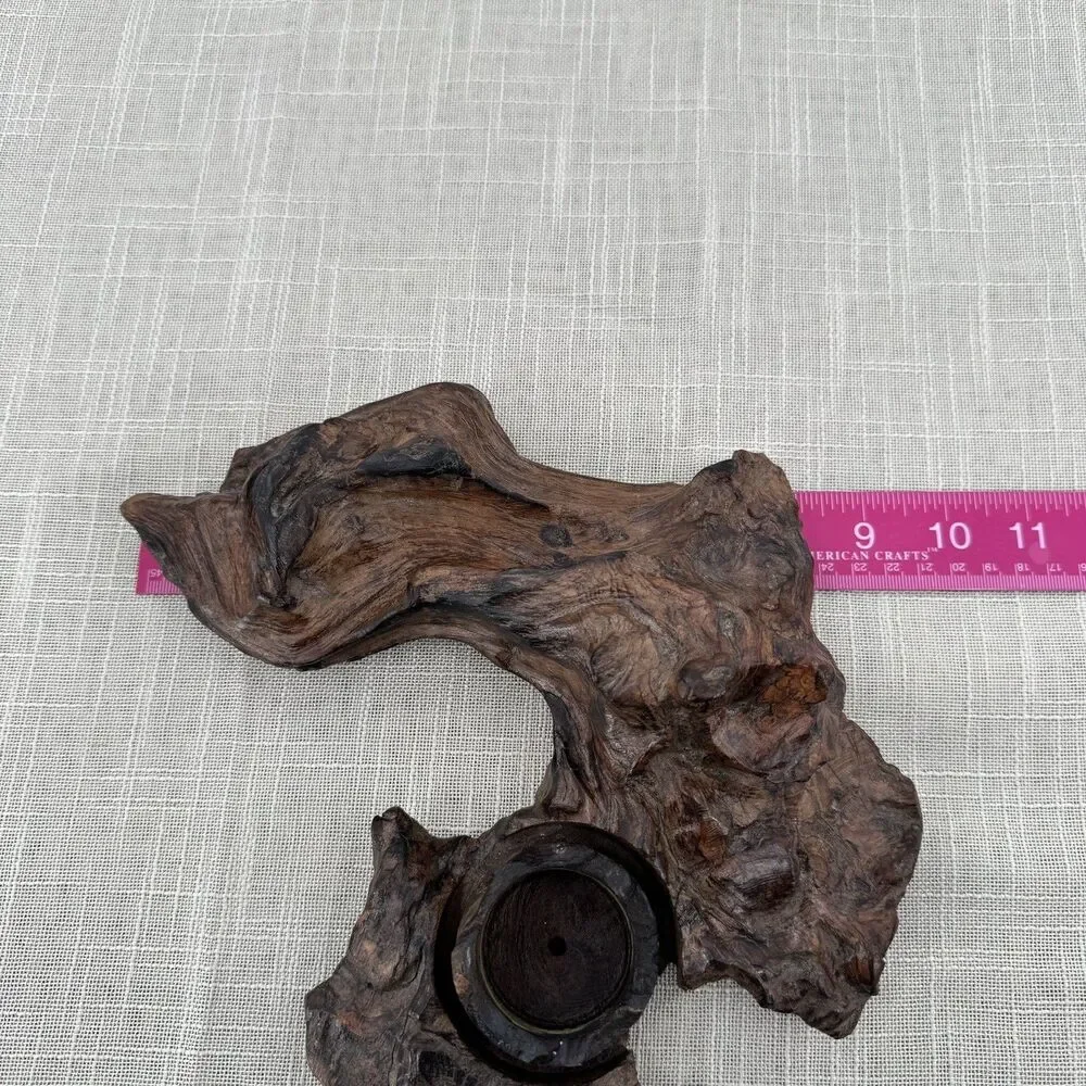Natural Burl Wood Art Sculpture Candle Holder Decor